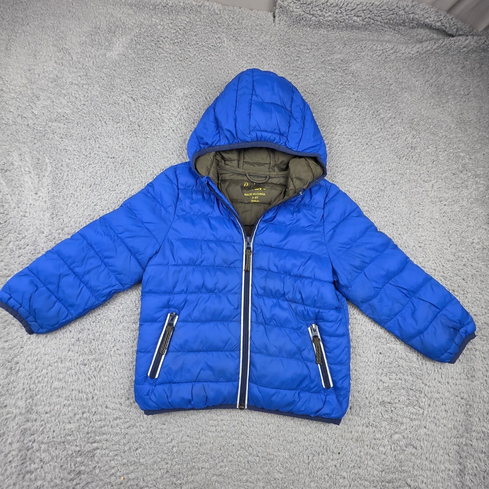 Boden Puffer Jacket Kids 3-4Y Blue Hooded Packable Water Resistant Coat